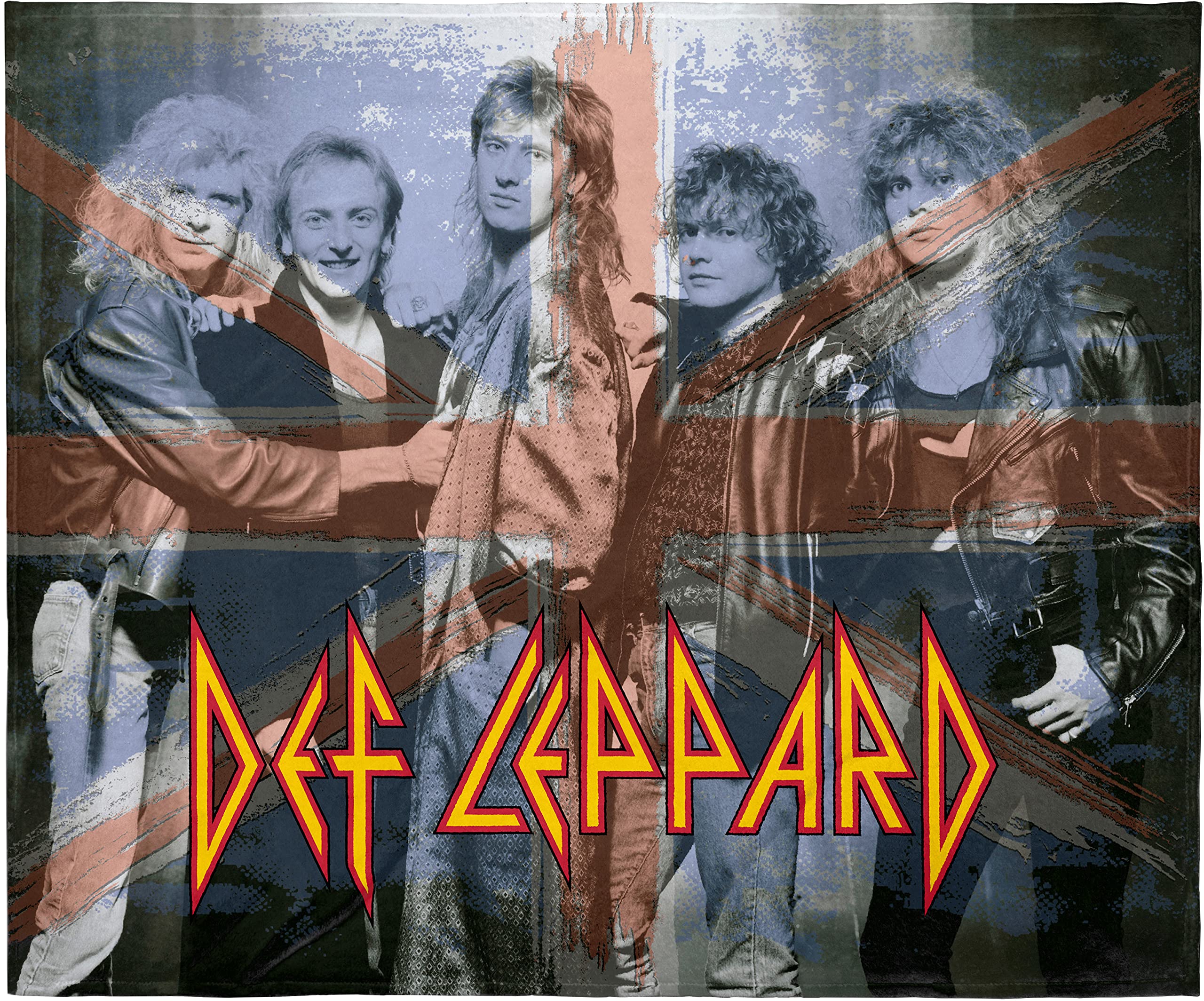 Intimo Def Leppard Blanket Faded Union Jack Band Members Rock Music Fleece Throw Blanket 48' X 60' (122Cm X152Cm)