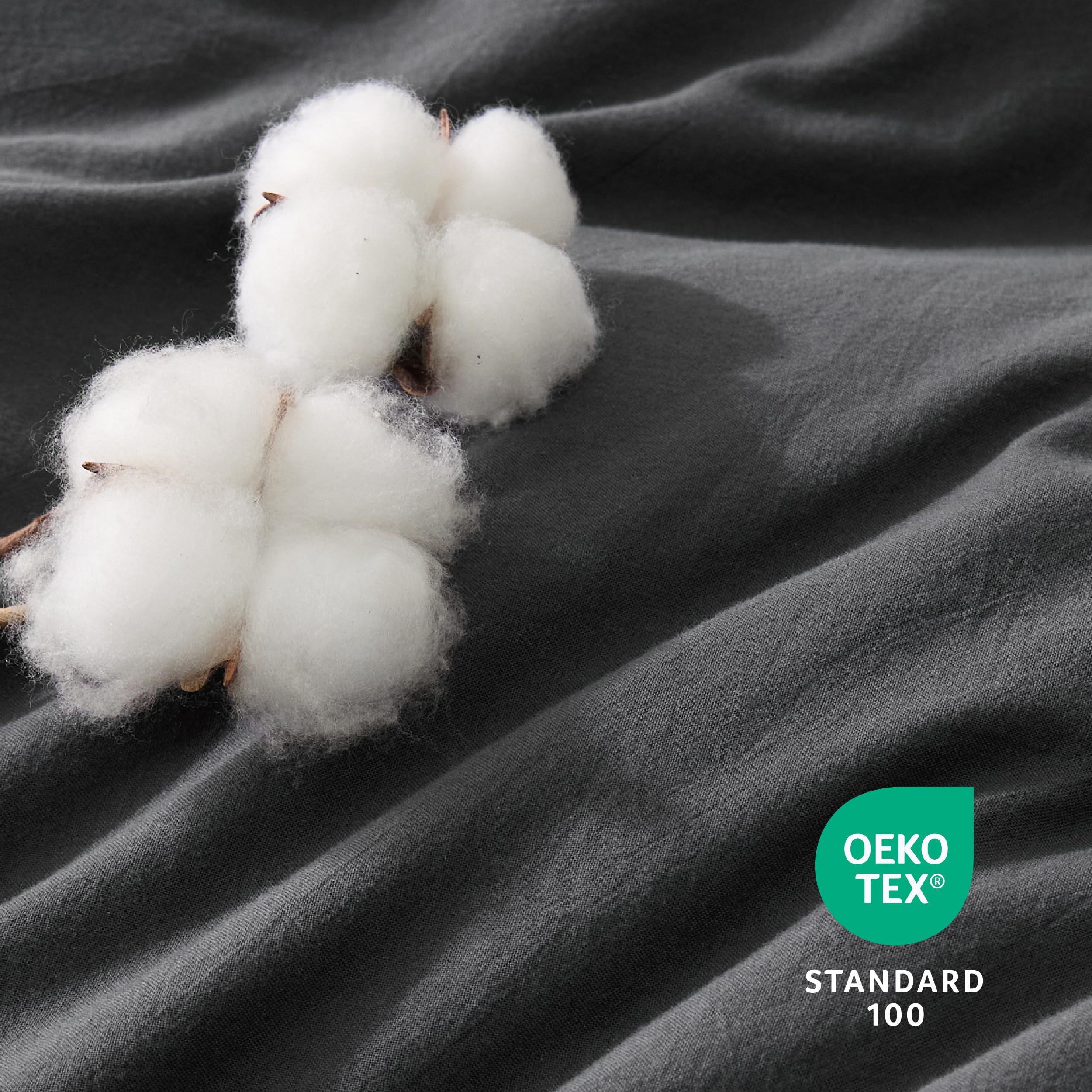 Bedsure 100% Stone Washed Cotton Duvet Cover Queen - Charcoal Minimalist Cotton Duvet Cover Linen Like - 3 Pieces Gentlesoft™ Plain Simple Bedding Set With 2 Pillow Shams (Charcoal, Queen, 90'X90')