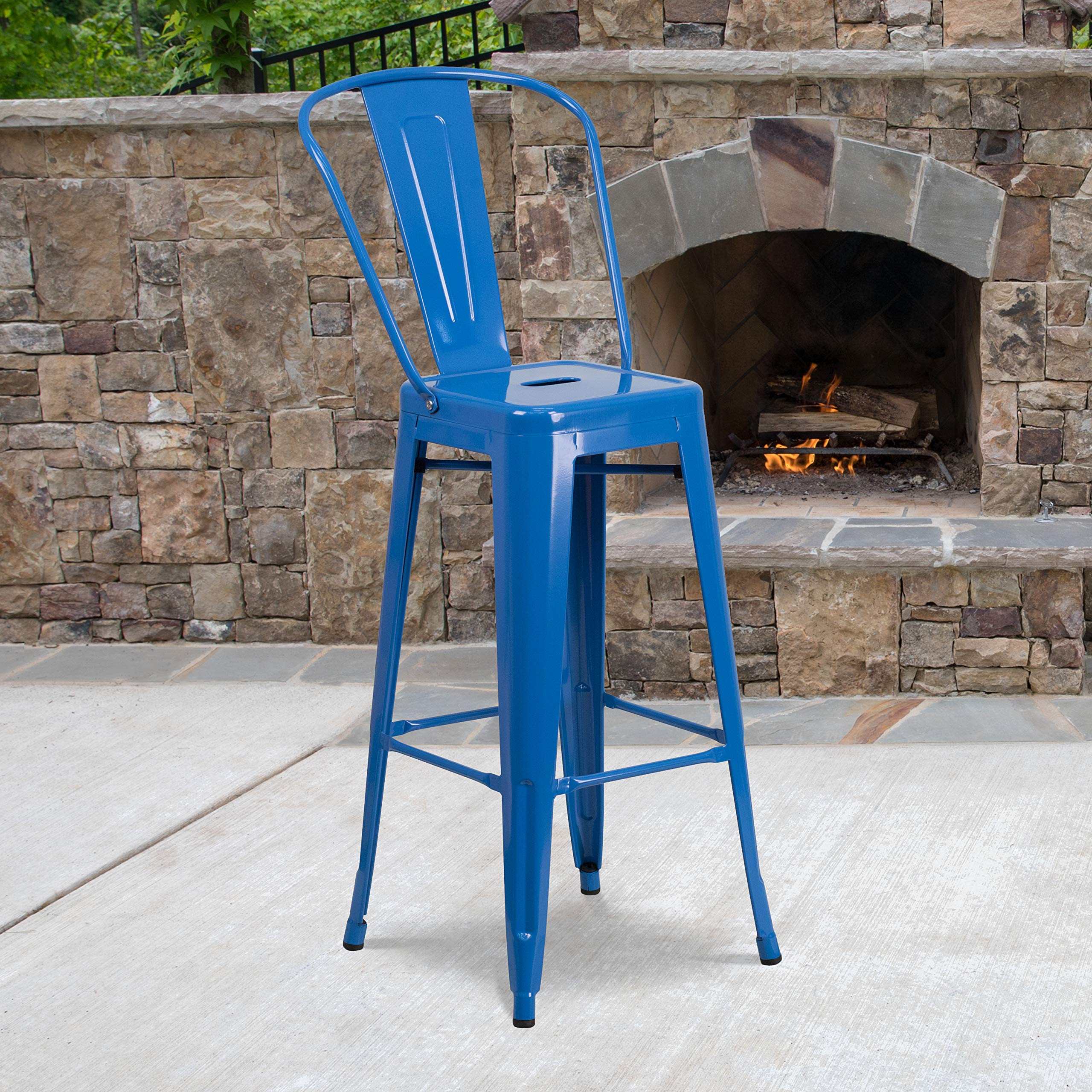 Flash Furniture Commercial Grade 30' High Blue Metal Indoor-Outdoor Barstool With Removable Back