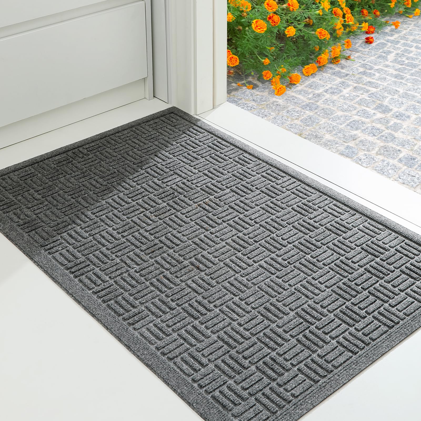 Mibao Front Door Mat Indoor Outdoor Entrance, Dirt Trapping Outdoor Welcome Mats, Non-Slip Outdoor Door Mats, Low Profile Front
