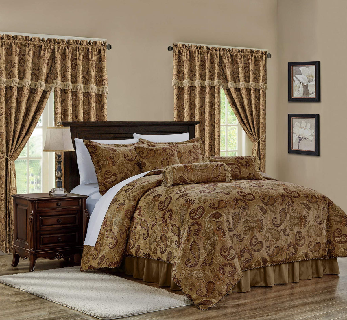 Chezmoi Collection Adelle 7-Piece Paisley Jacquard Embroidered Comforter Bedding Set, King Size