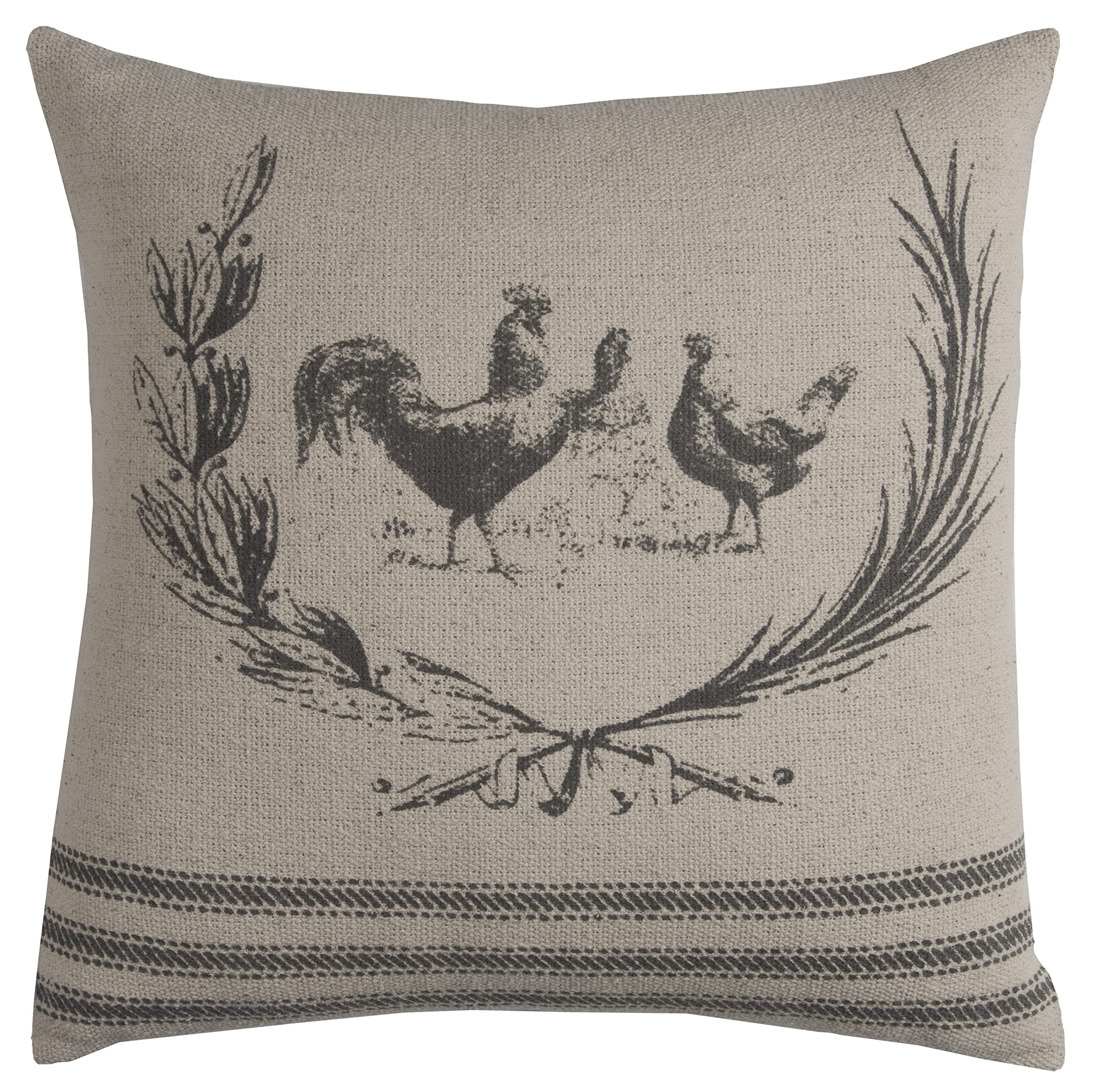 Rizzy Home | T10762 | Poly Fill Decorative Pillow | 20&quot;X20&quot; Neutral/Gray/Rooster