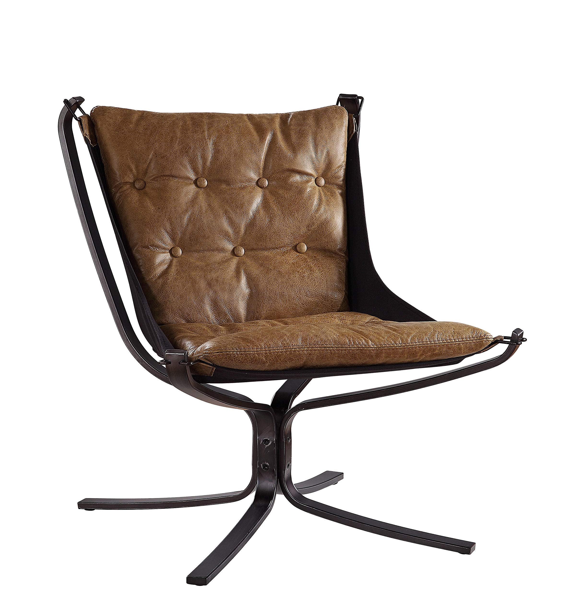 Benjara, Brown Faux Leather Upholstered Metal Frame Accent Chair With Star Base