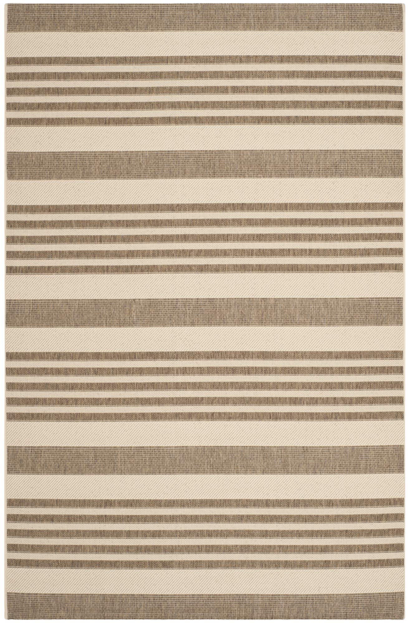SAFAVIEH Courtyard Collection Area Rug - 5'3'' x 7'7'', Brown & Bone, Stripe Design, Non-Shedding & Easy Care, Indoor/Outdoor & 