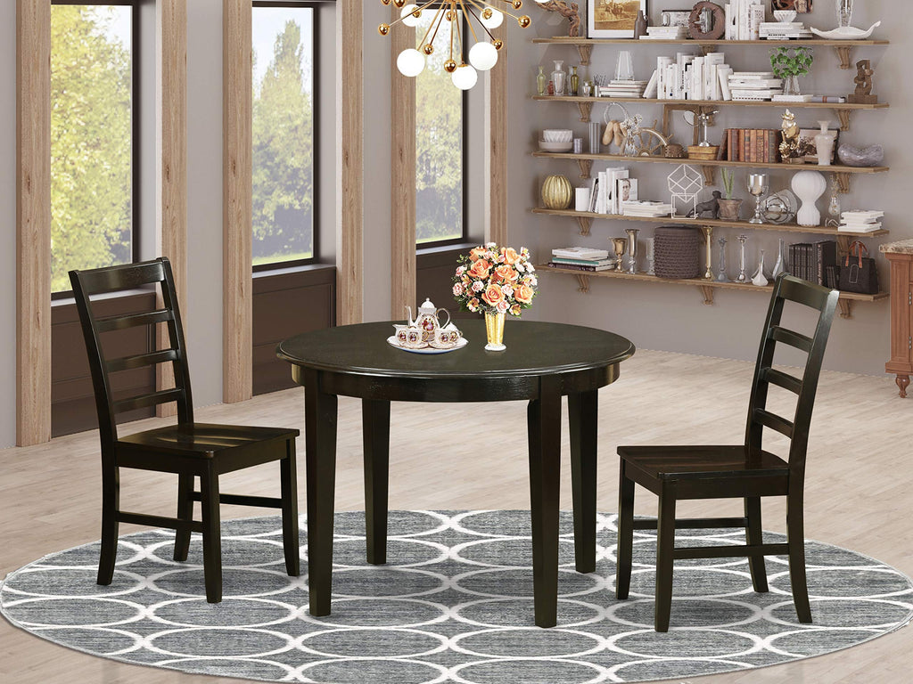 East West Furniture BOPF3-CAP-W 3 Piece Dining Room Table Set Contains a Round Kitchen Table and 2 Dining Chairs, 42x42 Inch, Cappuccino