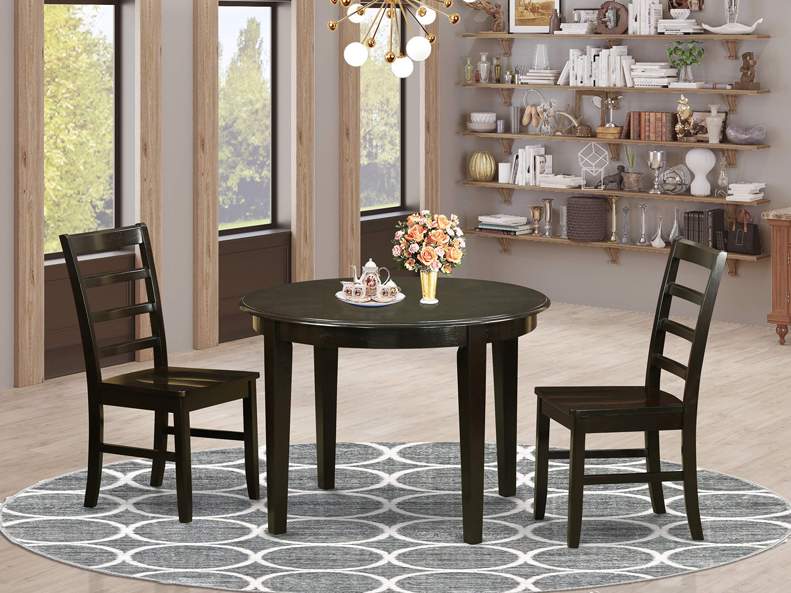 East West Furniture BOPF3-CAP-W 3 Piece Dining Room Table Set Contains a Round Kitchen Table and 2 Dining Chairs, 42x42 Inch, Cappuccino