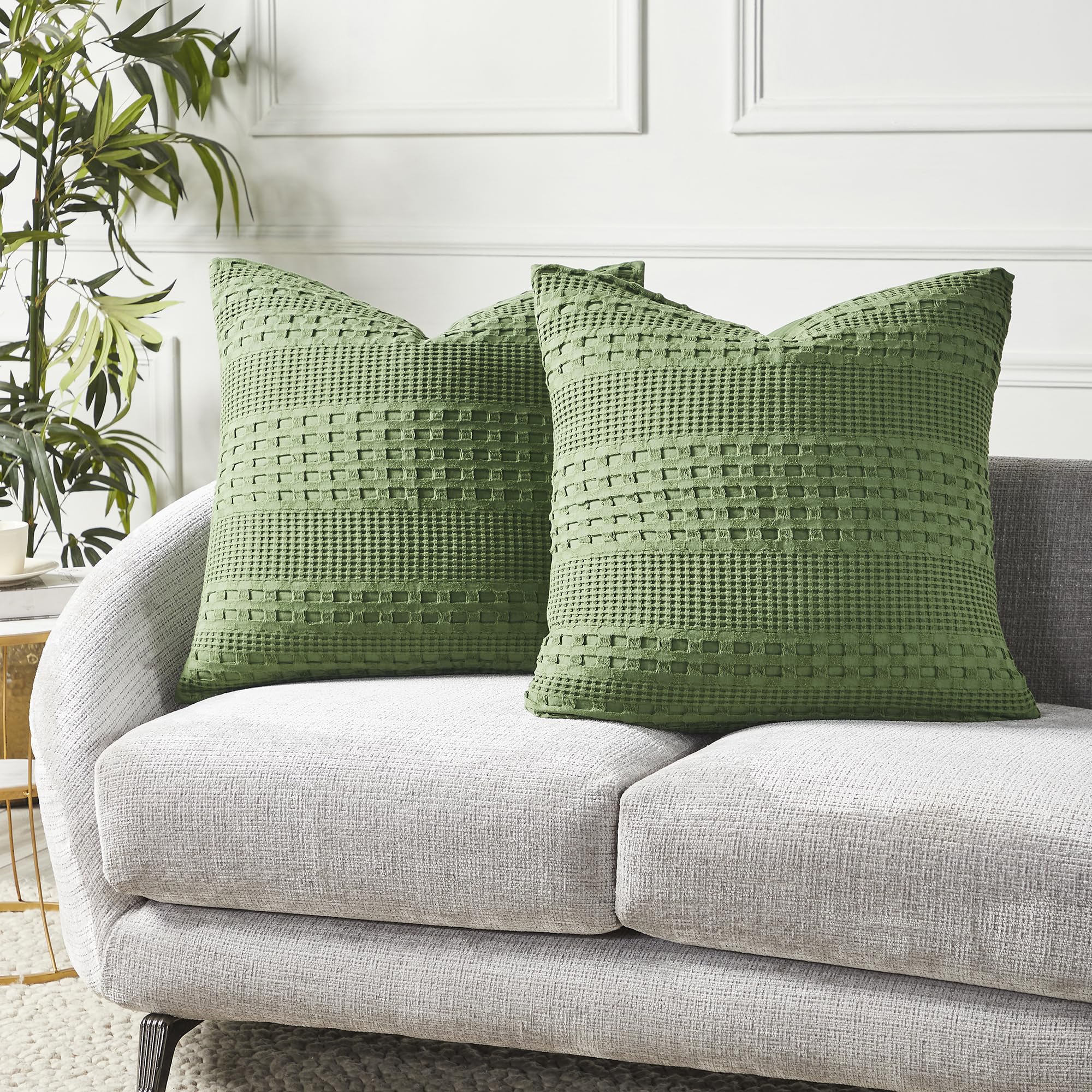 Vhc Brands 100% Cotton Waffle Weave Olive Green Euro Sham Set Of 2 26X26, Decorative Throw Pillow Covers/Shams, Boho Farmhouse B