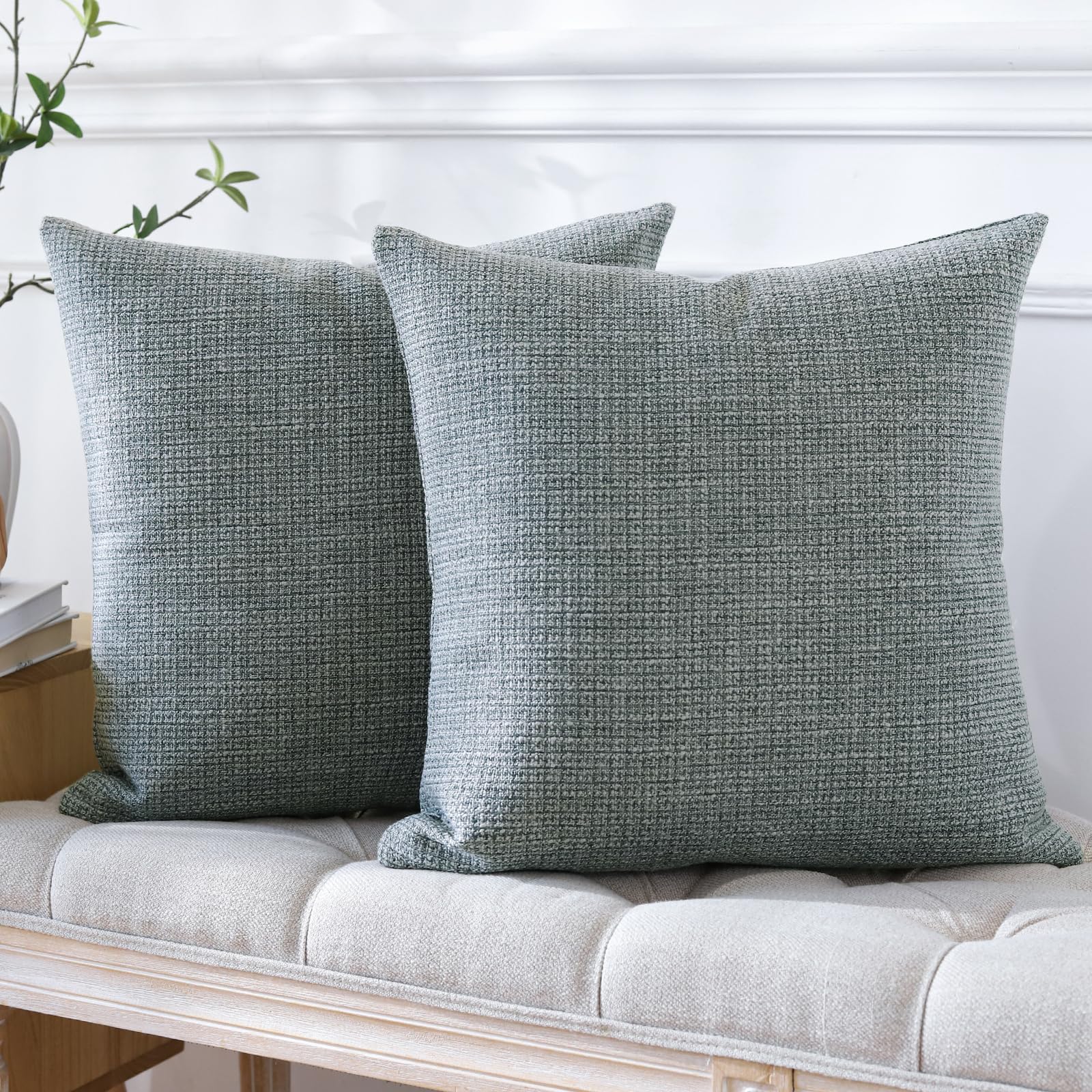 Otostar Pack Of 2 Throw Pillow Covers 20X20 Inch Linen Dark Grey Pillowcases Farmhouse Decorative Solid Pillow Covers 50X50 Cm S