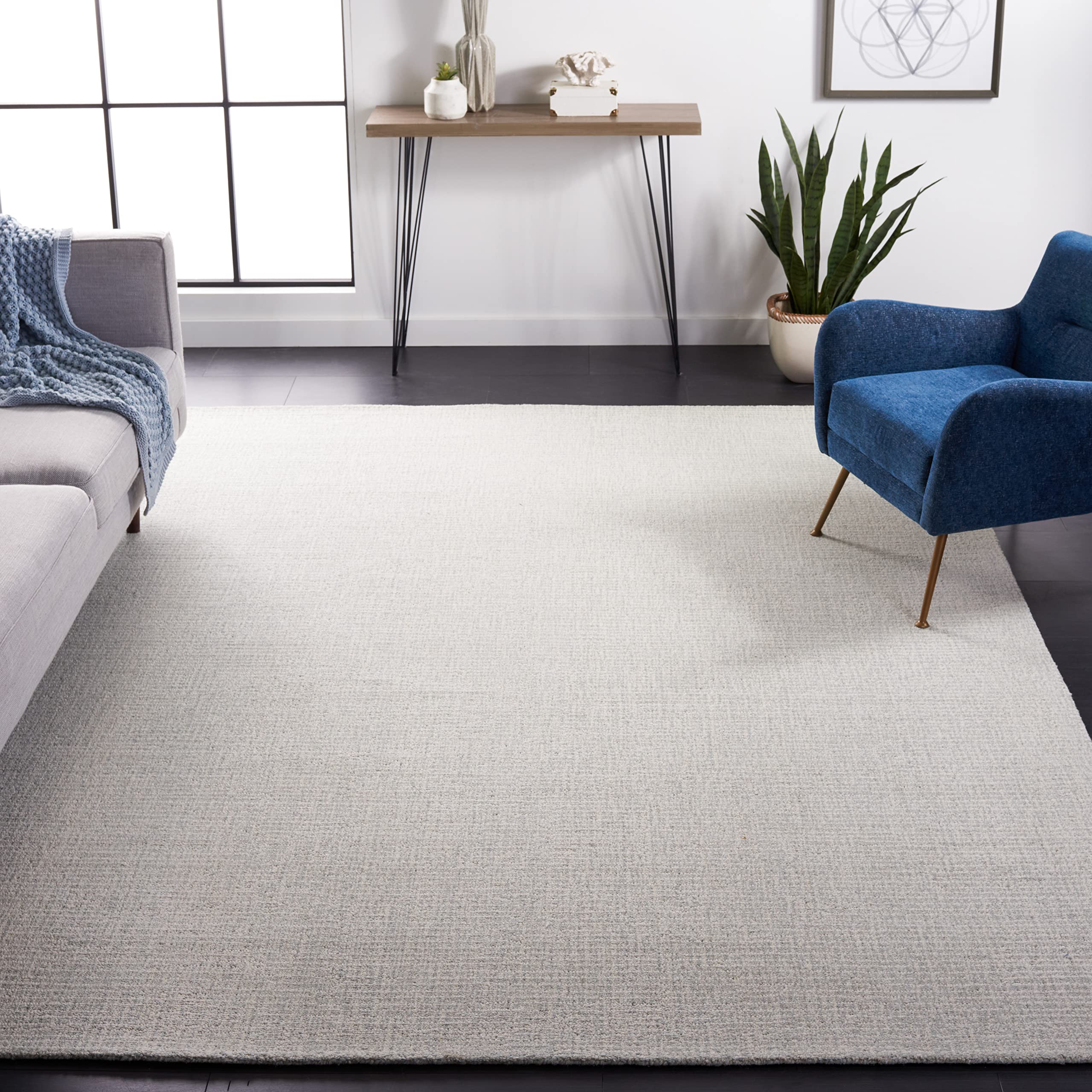 SAFAVIEH Abstract Collection Area Rug - 9' x 12', Light Grey & Ivory, Handmade Wool, Ideal for High Traffic Areas in Living Room