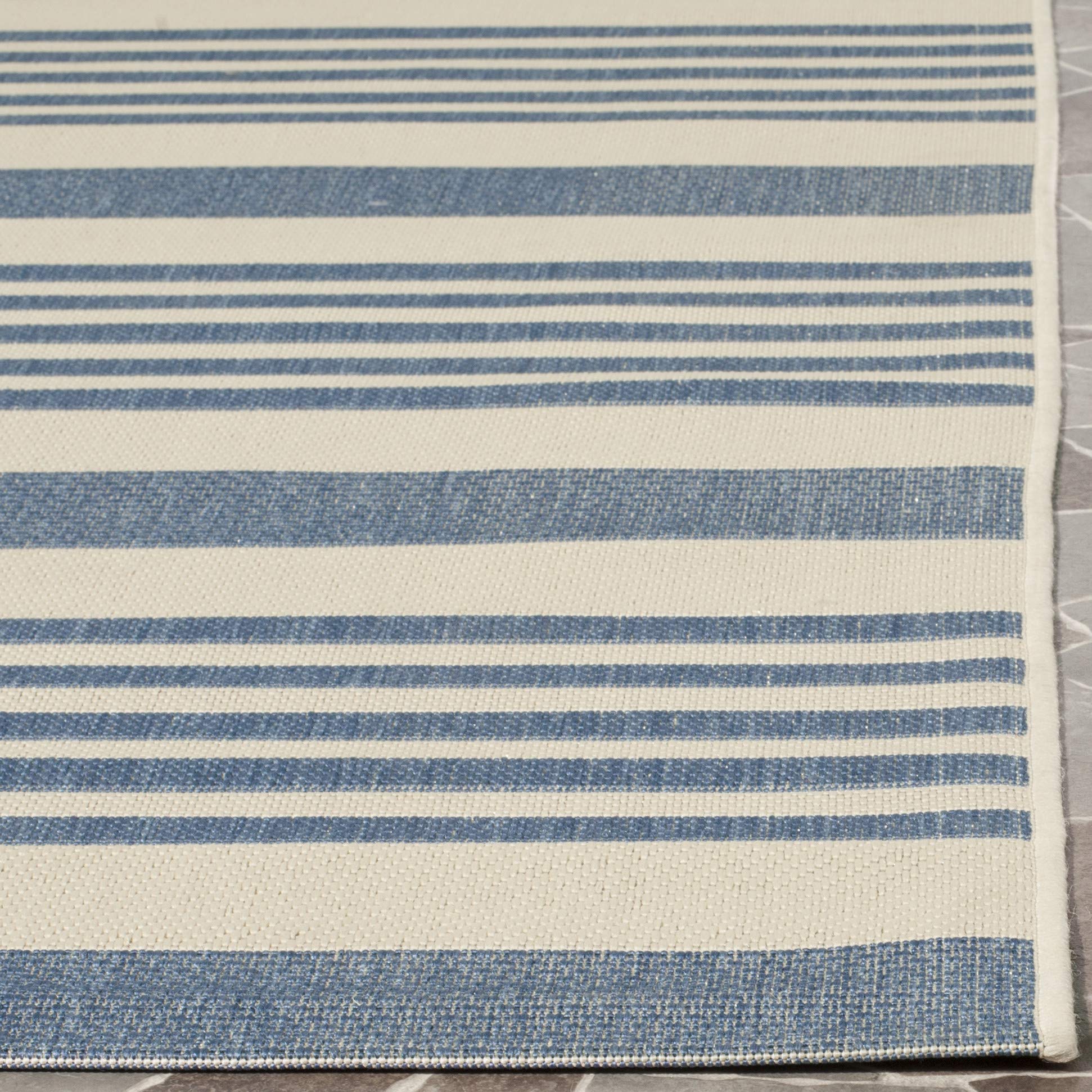Safavieh Courtyard Collection Area Rug - 5'3'' X 7'7'', Black & Bone, Stripe Design, Non-Shedding & Easy Care, Indoor/Outdoor &