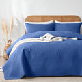 Oarage King Quilt Bedding Set Lightweight Soft Dark Blue Bedspread Coverlet With Leaf Pattern,Ultrasonic Microfiber Bed Cover Se