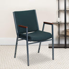 Flash Furniture Hercules Series Heavy Duty Green Patterned Fabric Stack Chair With Arms And Ganging Bracket