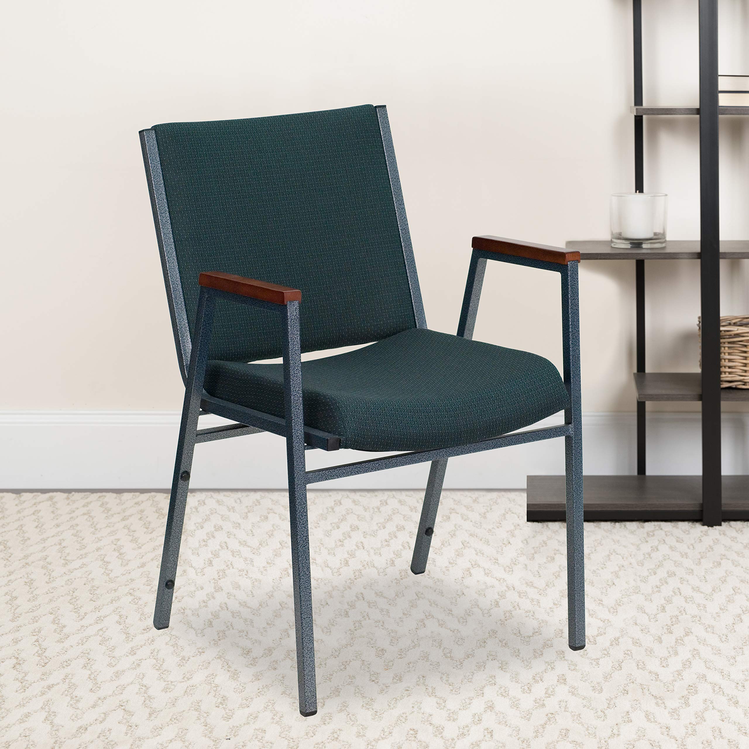 Flash Furniture Hercules Series Heavy Duty Green Patterned Fabric Stack Chair With Arms And Ganging Bracket