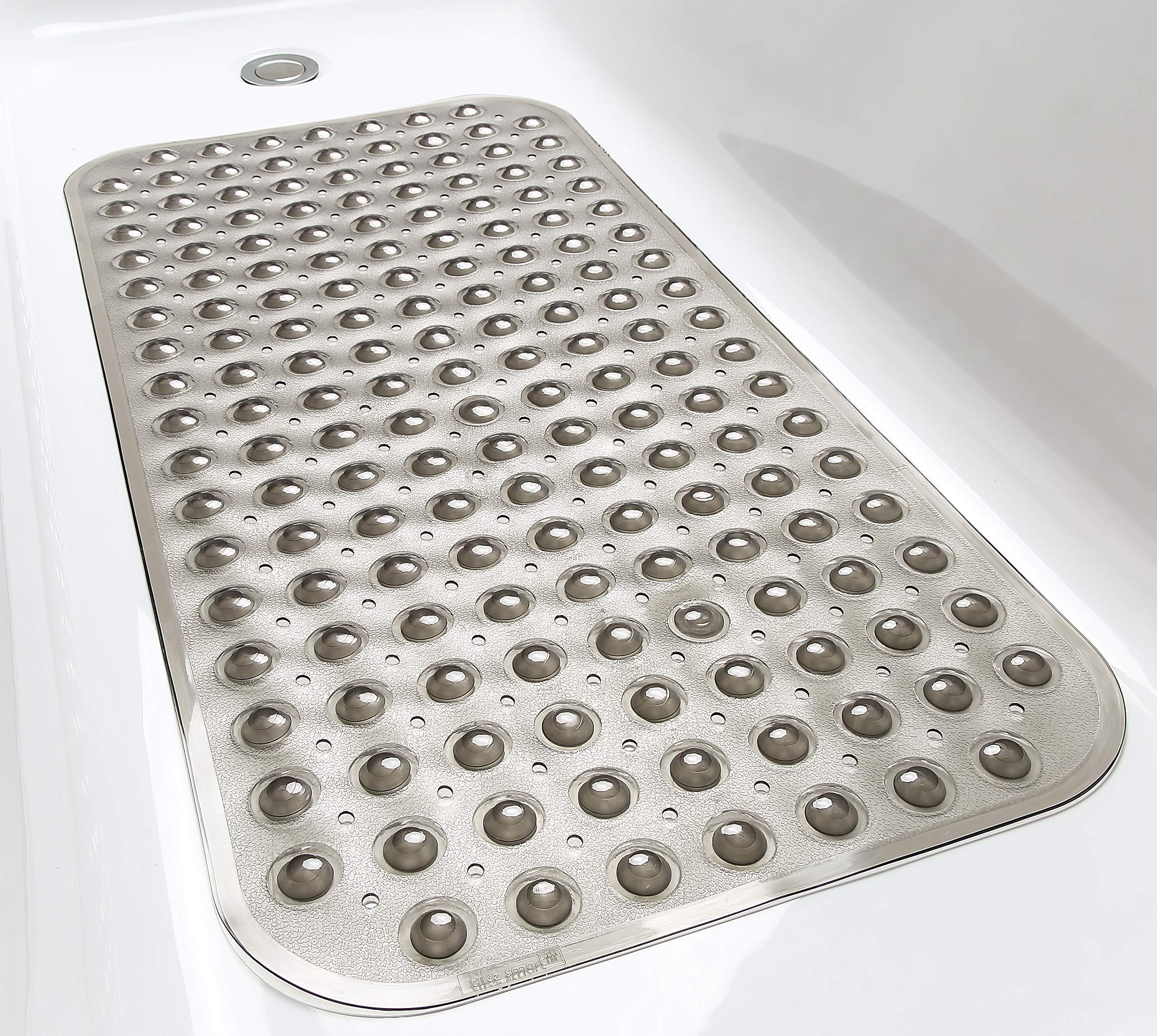 Tike Smart Medium Non-Slip Bathtub & Shower Mat 31X16 (Smooth/Non-Textured Tubs Only) Safe, Clean, Machine-Washable, Superior Gr