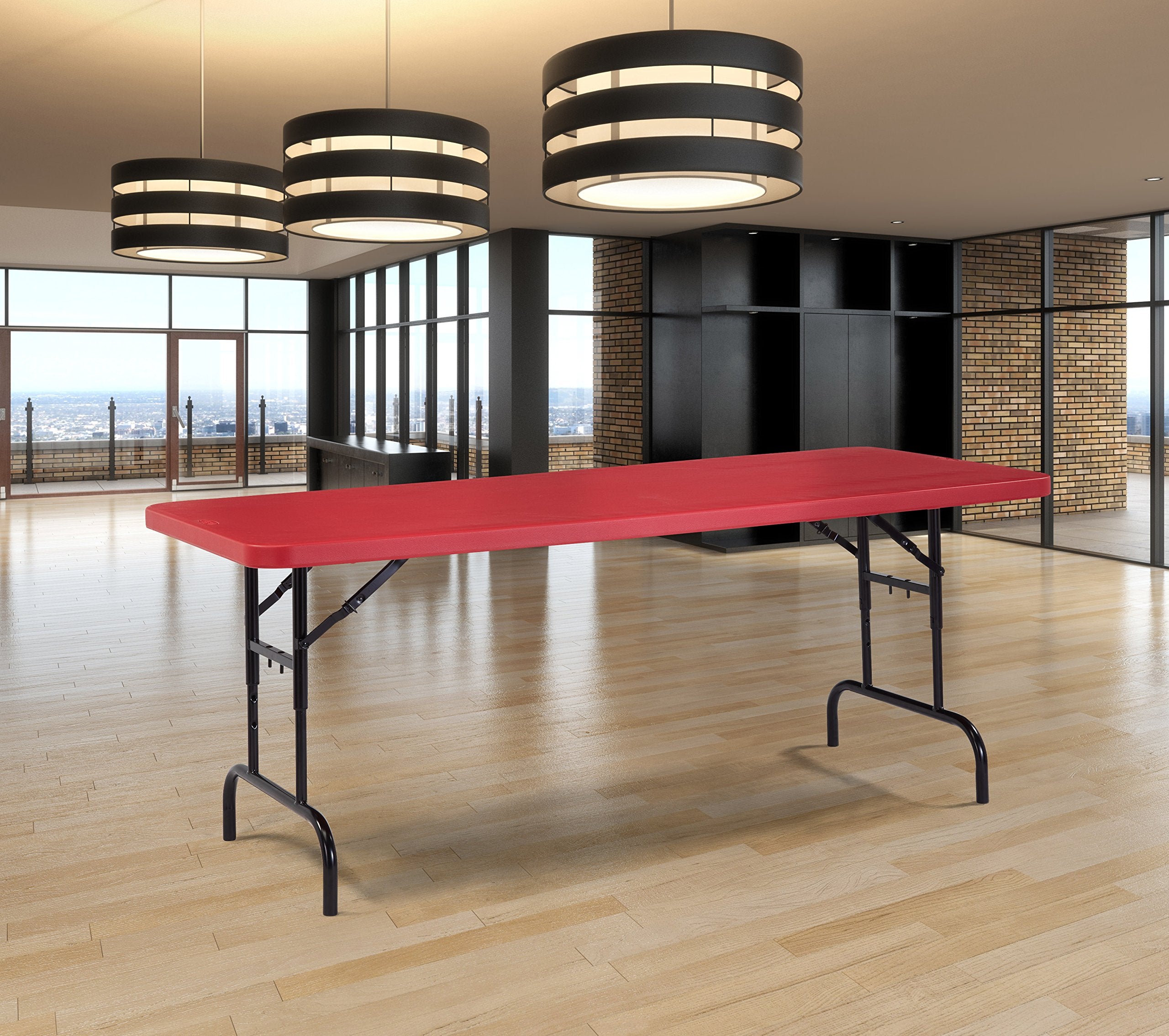 National Public Seating Bta3072 Series Steel Frame Rectangular Adjustable Height Plastic Top Folding Table, 1000 Lbs Capacity, 72&quot; Length X 30&quot; Width X 28.5&quot; Height, Red/Black