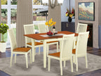 East West Furniture Norfolk 7 Piece Set Consist Of A Rectangle Dining Table With Butterfly Leaf And 6 Kitchen Chairs, 32X54 Inch, Buttermilk & Cherry
