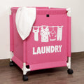 HOKIPO Oxford Fabric Laundry Basket With Wheels | Laundry Hamper with Lid Cover | Rolling Laundry Clothes Basket Trolley, 60x44x