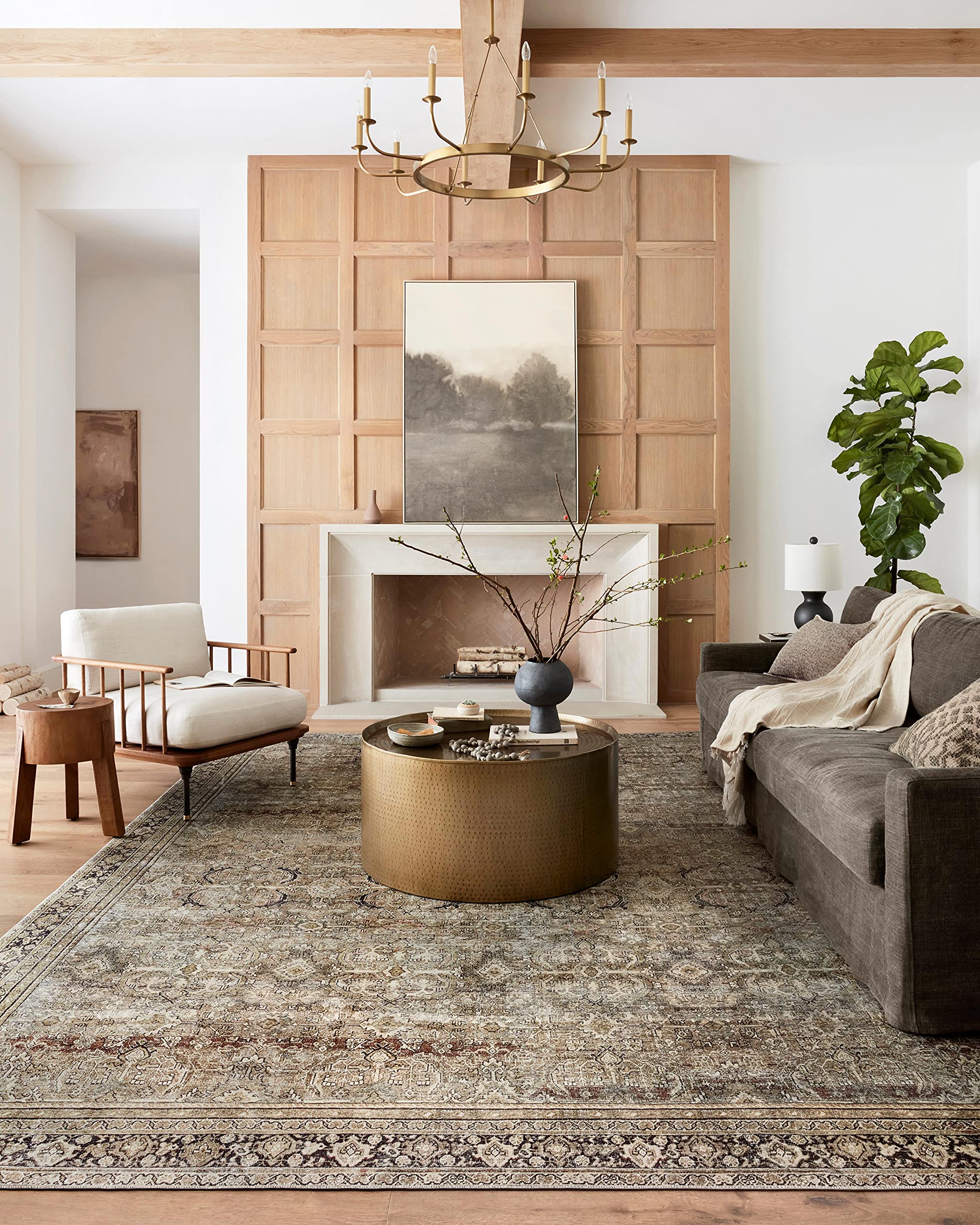 Loloi Layla 9-6 x 14 Area Rug in Olive/Charcoal - Thick Area Rug, Soft Area Rug with, Vintage Inspired Distressed Design, Low 