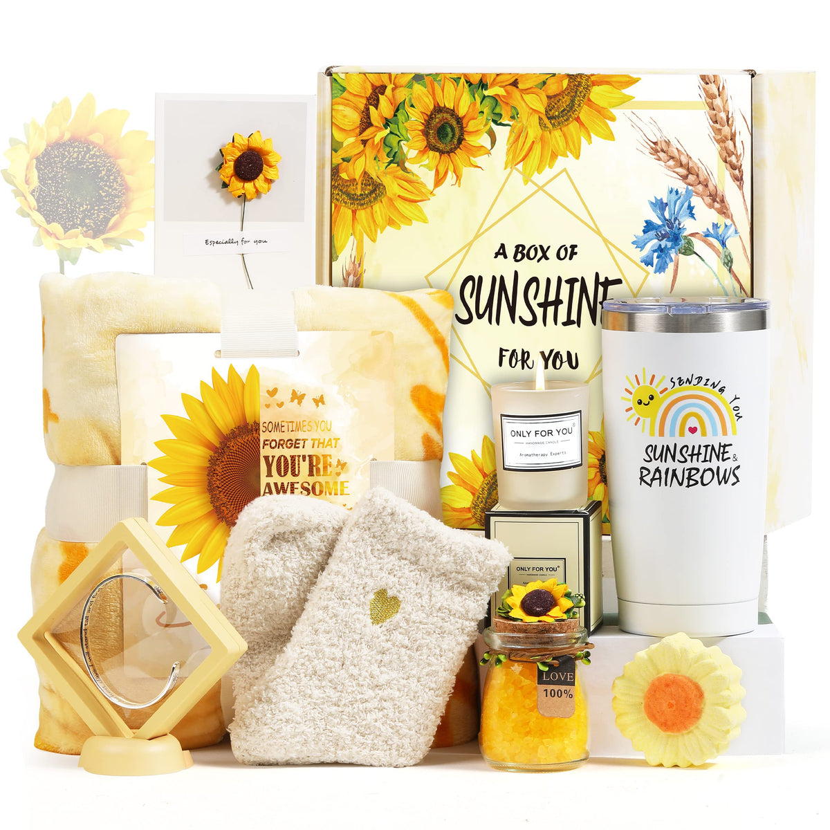 Sending Sunshine Gifts for Women, Care Package for Women, 9 Pcs Sunflower Gifts, Get Well Soon Gifts Basket, Unique Birthday Gif