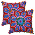 Stylo Culture Decorative Cotton Cushion Covers 16X16 Inch Suzani Embroidered Pom Pom Lace Pink & Red Living Room Decor Floral Et