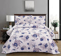3-Piece Coastal Sea Life Quilt Set Queen Size(90X90In.) Beach Themed Vivid Seascape Blue Conch Starfish Coral Bedspread Coverlet