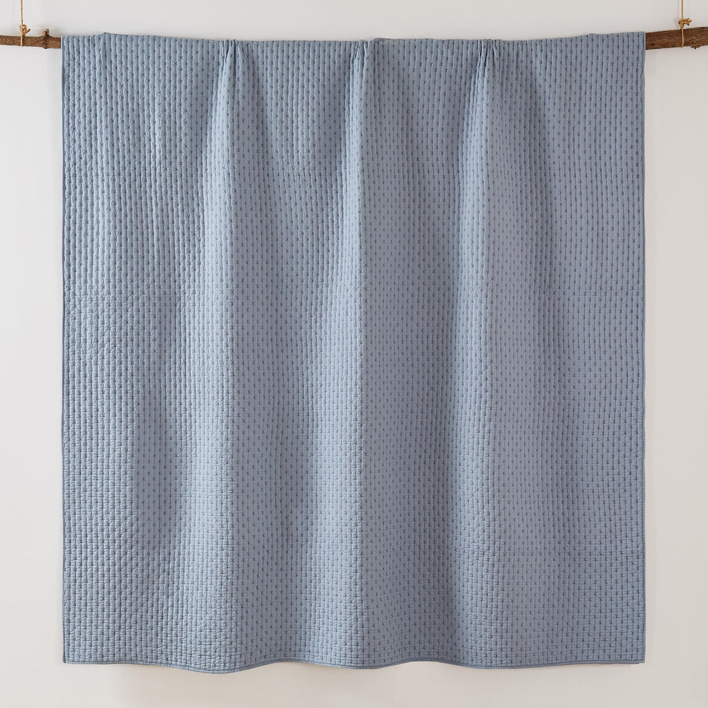 Levtex Home - Cross Stitch Chambray Quilt Set - Full/Queen Quilt + Two Standard Pillow Shams - Cross Stitched Pattern - Quilt Si