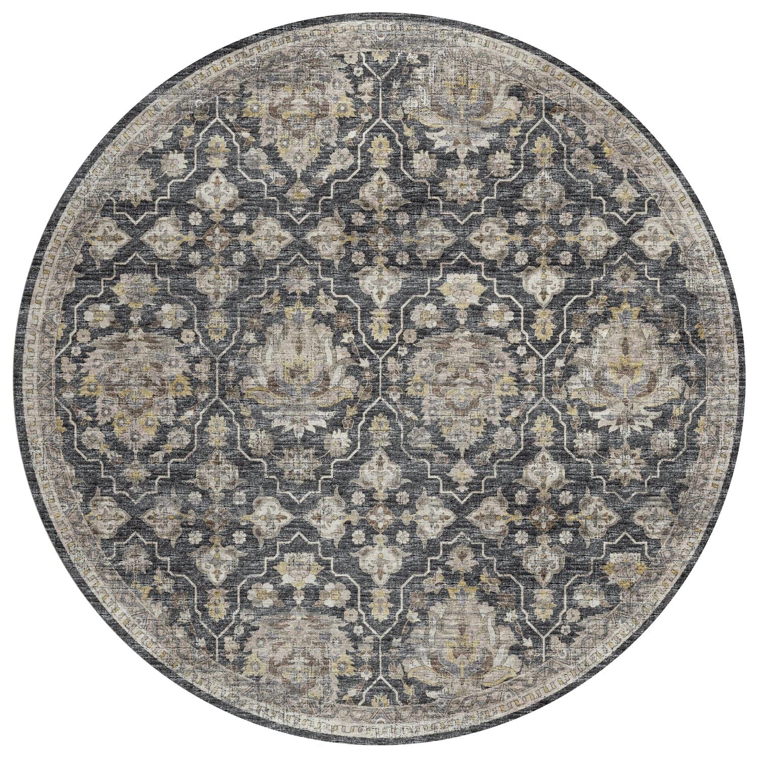 Marbella Mb4 Grey Traditional Rug Round 4' X 4'