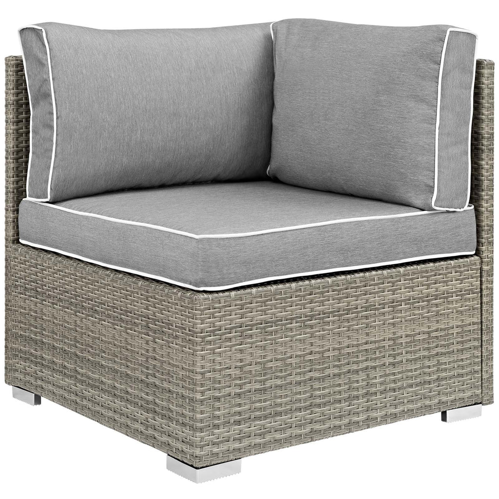 Modway Repose Wicker Rattan Outdoor Patio Corner Sectional Sofa Chair With Cushions In Light Gray Gray