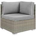 Modway Repose Wicker Rattan Outdoor Patio Corner Sectional Sofa Chair With Cushions In Light Gray Gray
