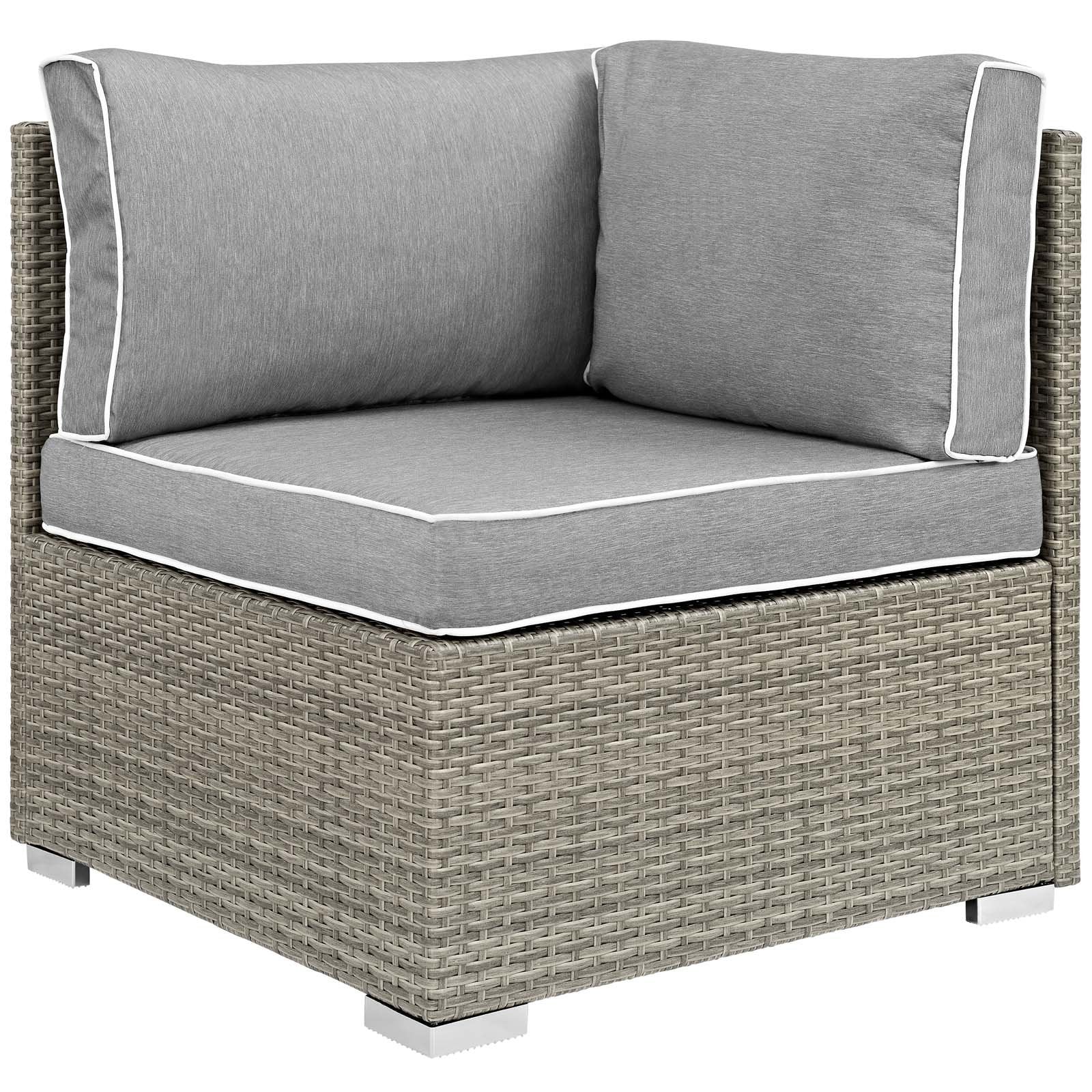 Modway Repose Wicker Rattan Outdoor Patio Corner Sectional Sofa Chair With Cushions In Light Gray Gray