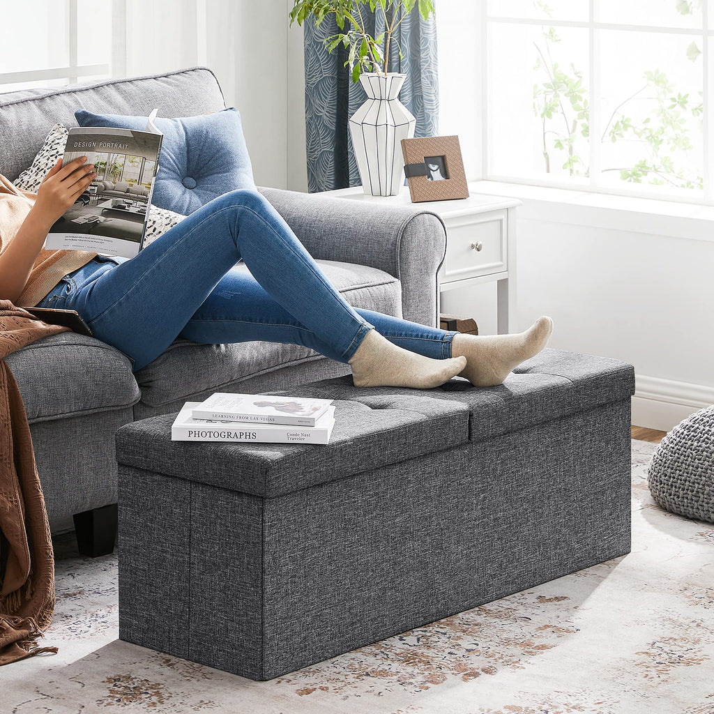 Songmics Mazie Collection - 43 Inches Storage Ottoman, Foldable Storage Bench With Flipping Lid, 660 Lb Load Capacity, For Entryway, Living Room, Bedroom, Dark Gray Ulsf76Gyz