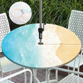 Btrlexp Ocean Waves Round Outdoor Tablecloth With Umbrella Hole Zipper Elastic Outdoor Table Cover Umbrella Table Cloths With Ho