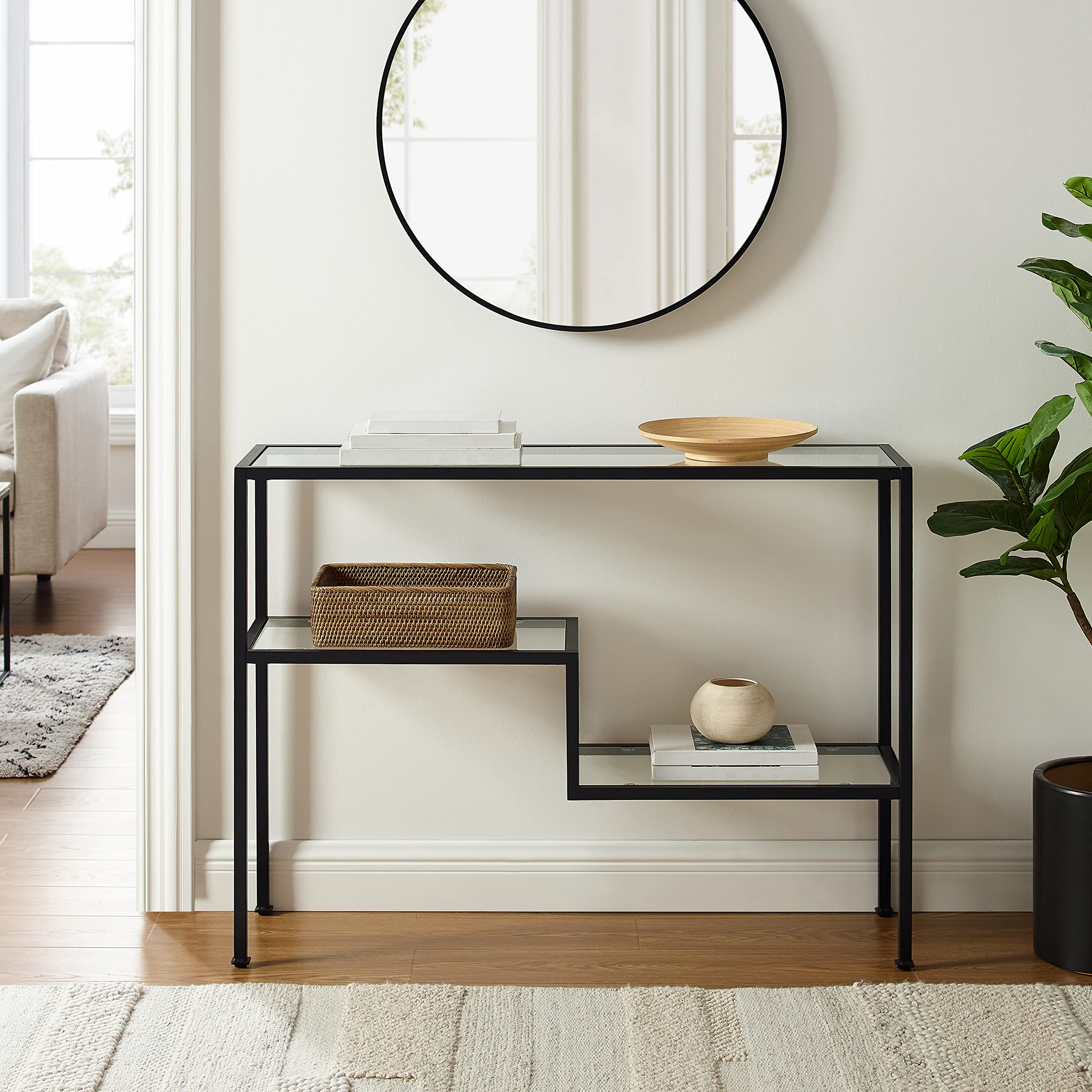 Crosley Furniture Sloane Sofa Console Table With Storage Shelves For Hall, Entryway, Or Living Room, Matte Black