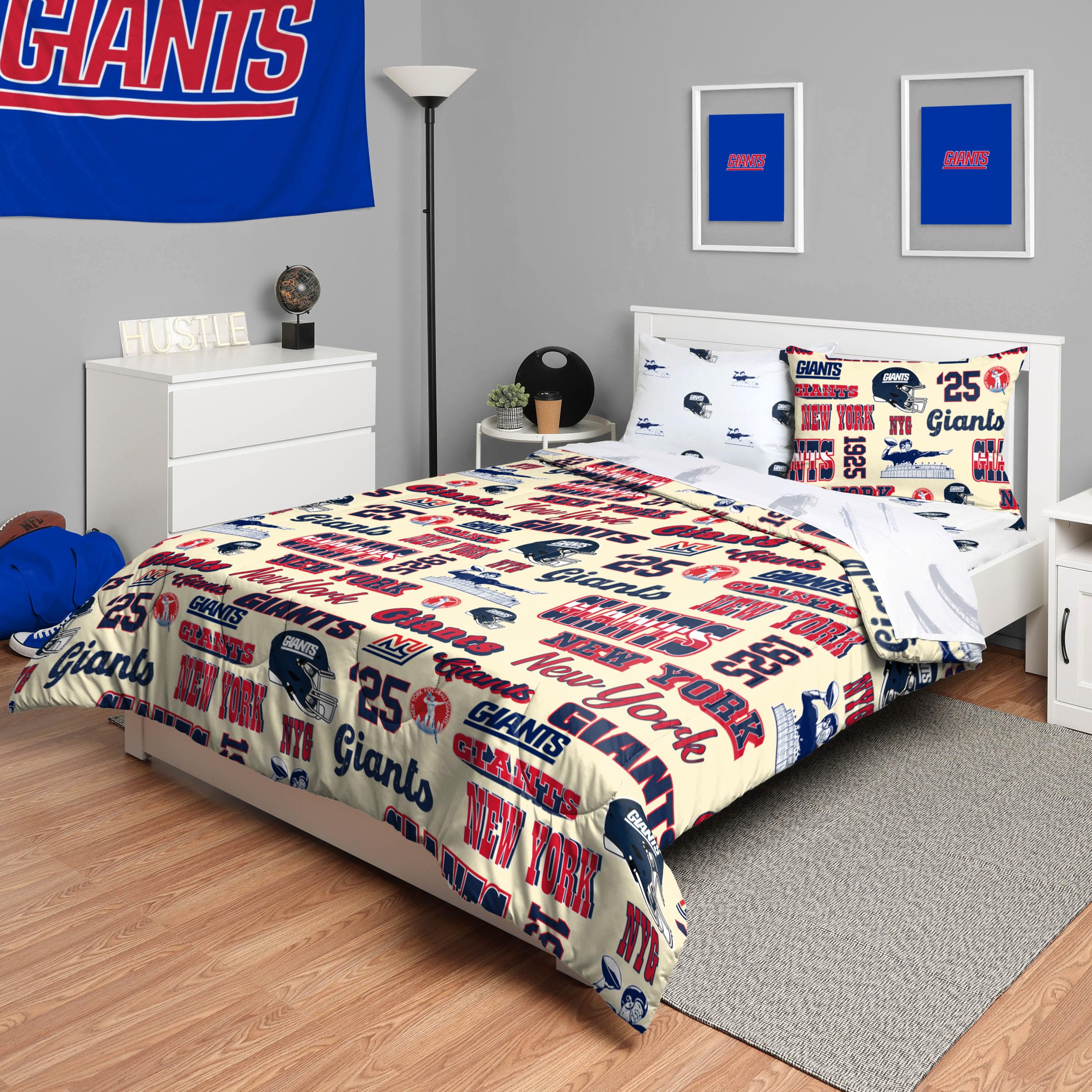 Foco New York Giants Nfl Retro Bed In A Bag Comforter Bedding 5 Piece Twin Set
