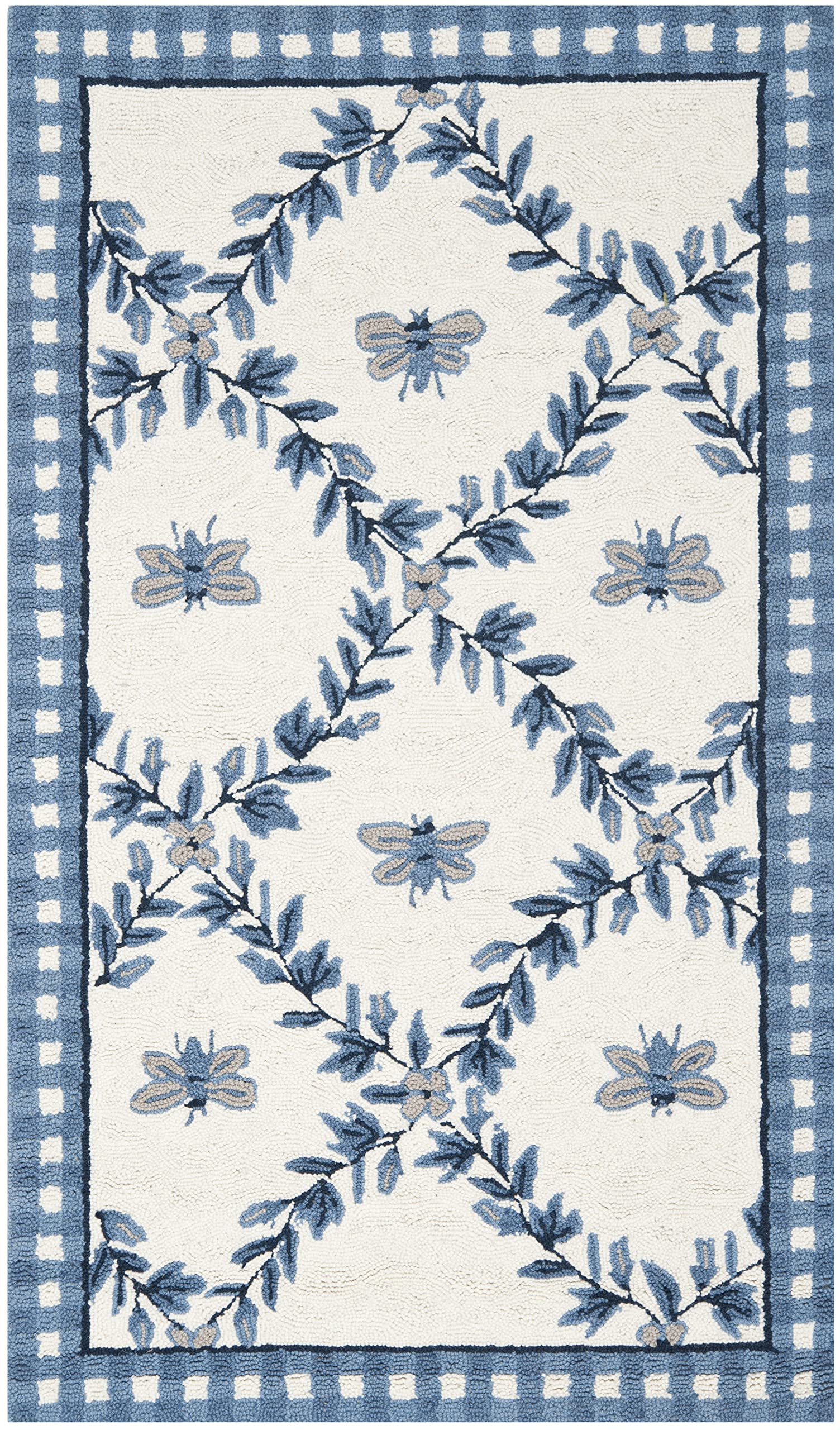 SAFAVIEH Chelsea Collection Accent Rug - 26 x 4, Ivory & Blue, Hand-Hooked French Country Wool, Ideal for High Traffic Areas i