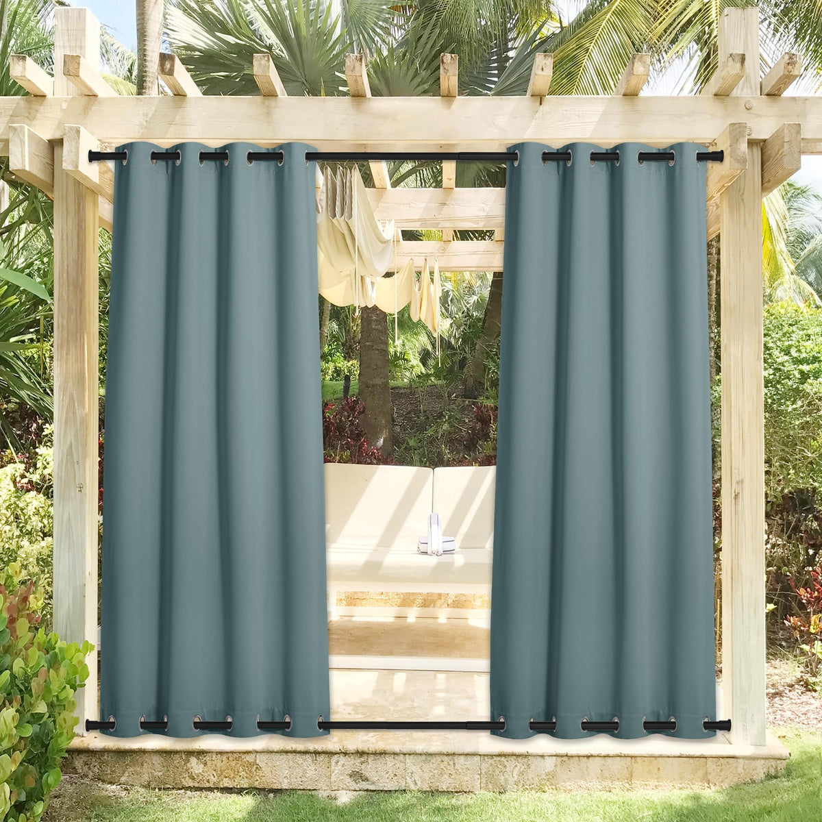 Nicetown Outdoor Curtains For Patio Waterproof & Windproof 2 Panels, Thermal Insulated Top And Bottom Fixed Rustproof Grommets L