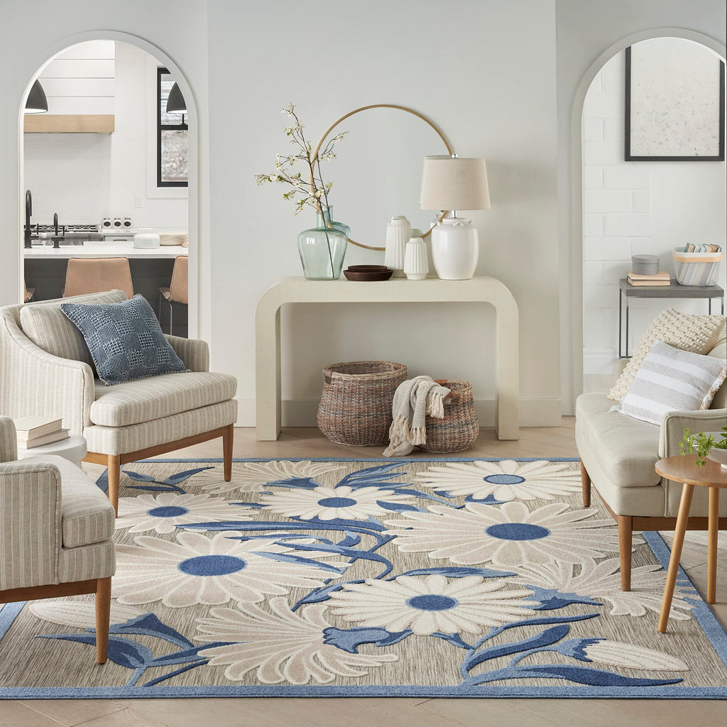 Nourison Aloha Indoor/Outdoor Blue/Grey 7'10' X 10'6' Area Rug, Easy Cleaning, Non Shedding, Bed Room, Living Room, Dining Room, Kitchen (8X11)