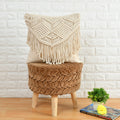 Aashiyana Sajona Cotton Macrame Handmade Knit Floor Cushion Throw Pillow Cover (Large  16X16 Inch, Beige)