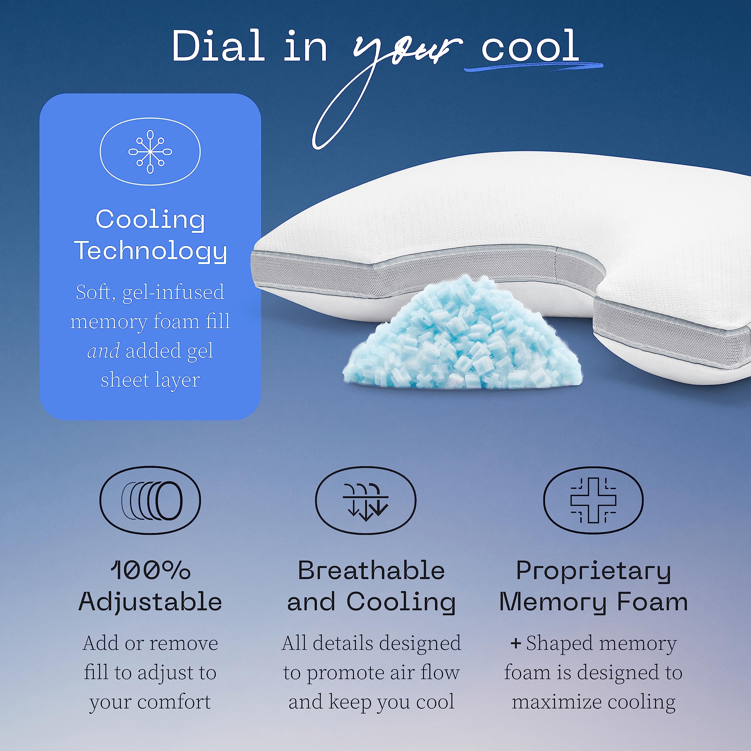 Coop Home Goods Eden Cool+ Cut-Out Adjustable Pillow, King Pillows With Cooling Gel & Shoulder Cut-Out For Head Support, Side Sl