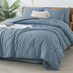 Litanika Grayish Blue California King Size Comforter Set With Sheets - 7 Pieces Bed In A Bag California King Boho Tufted Complet