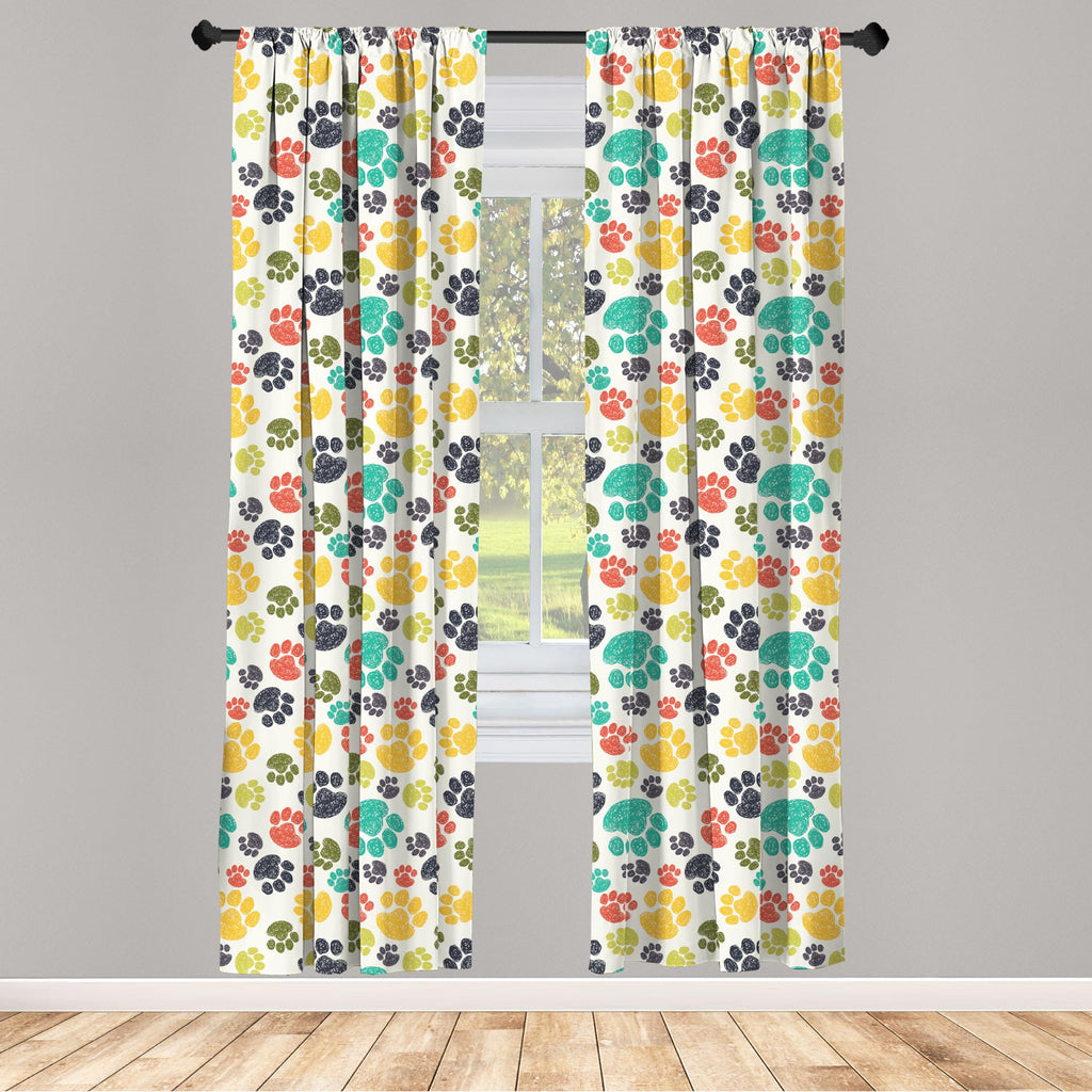 Ambesonne Dog Lover Curtains, Hand Drawn Paw Print Doodles Circular Pattern Drawing Style Animal, Window Treatments 2 Panel Set