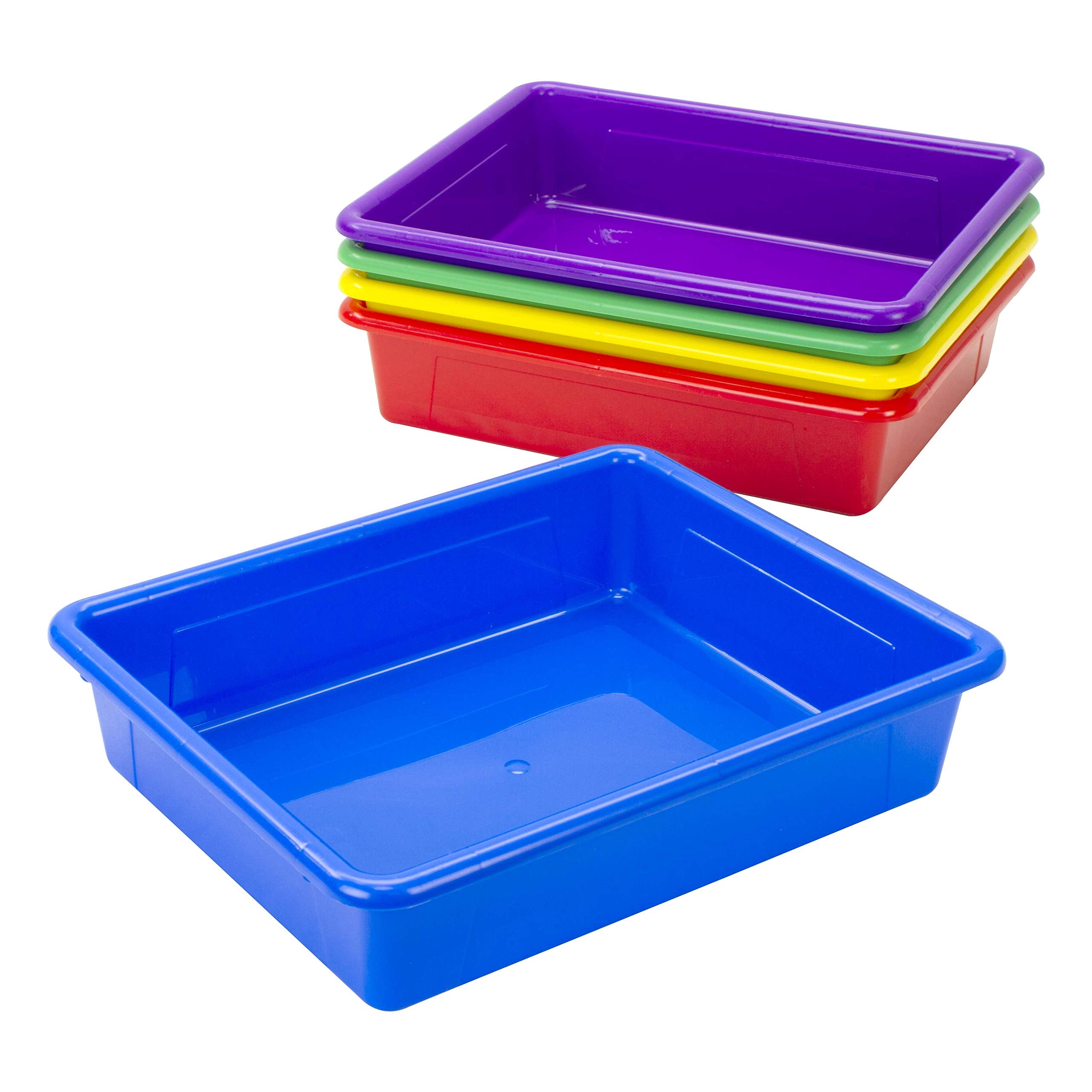 Storex Letter Size Flat Storage Tray - Organizer Bin For Classroom, Office And Home, Assorted Colors, 5-Pack (62514E05C)