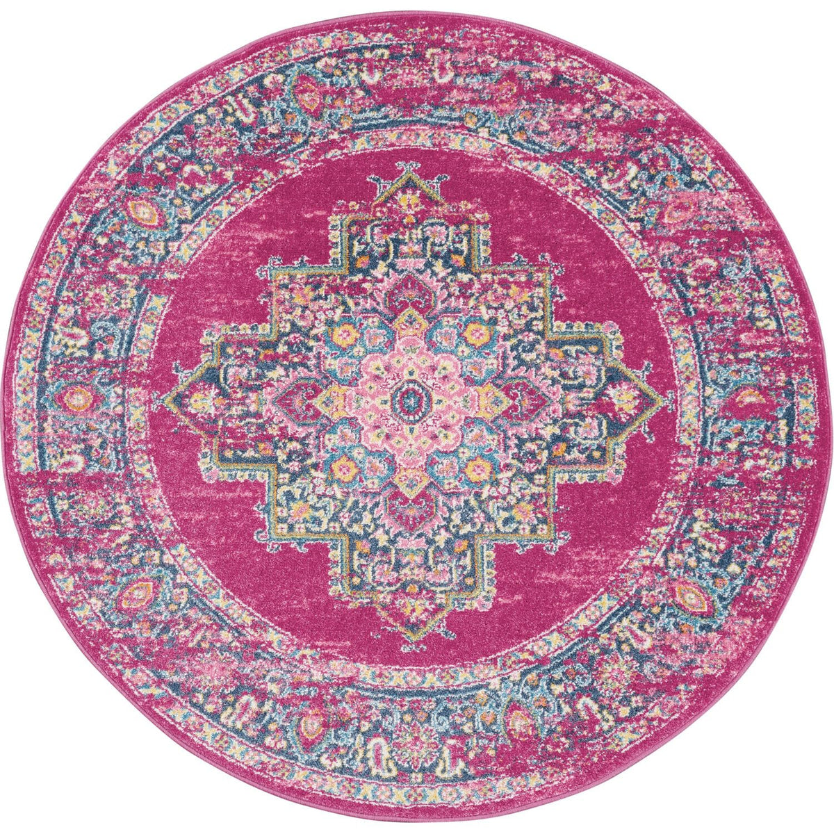 Nourison Passion Fuchsia 4' X Round Area Rug, Boho, Traditional, Easy Cleaning, Non Shedding, Bed Room, Living Room, Hallway, (4