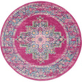Nourison Passion Fuchsia 8 x Round Area-Rug, Boho, Traditional, Easy-Cleaning, Non Shedding, Bed Room, Living Room, Hallway, (8
