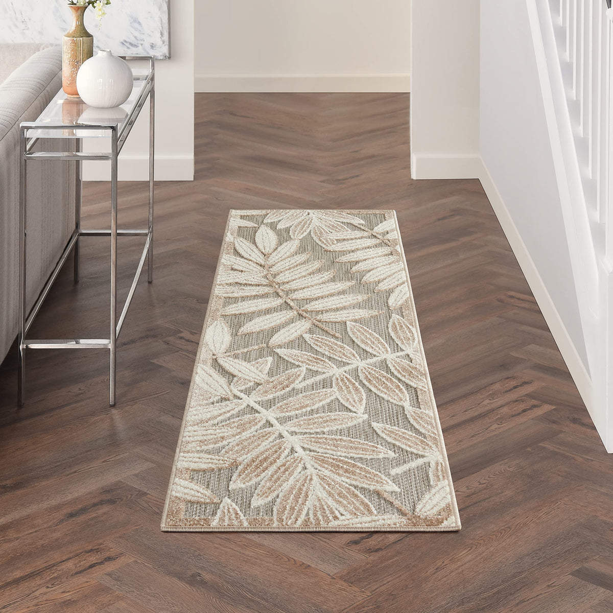 Nourison Aloha Indoor/Outdoor Natural 2' X 6' Area Rug, Easy Cleaning, Non Shedding, Bed Room, Living Room, Dining Room, Backyar
