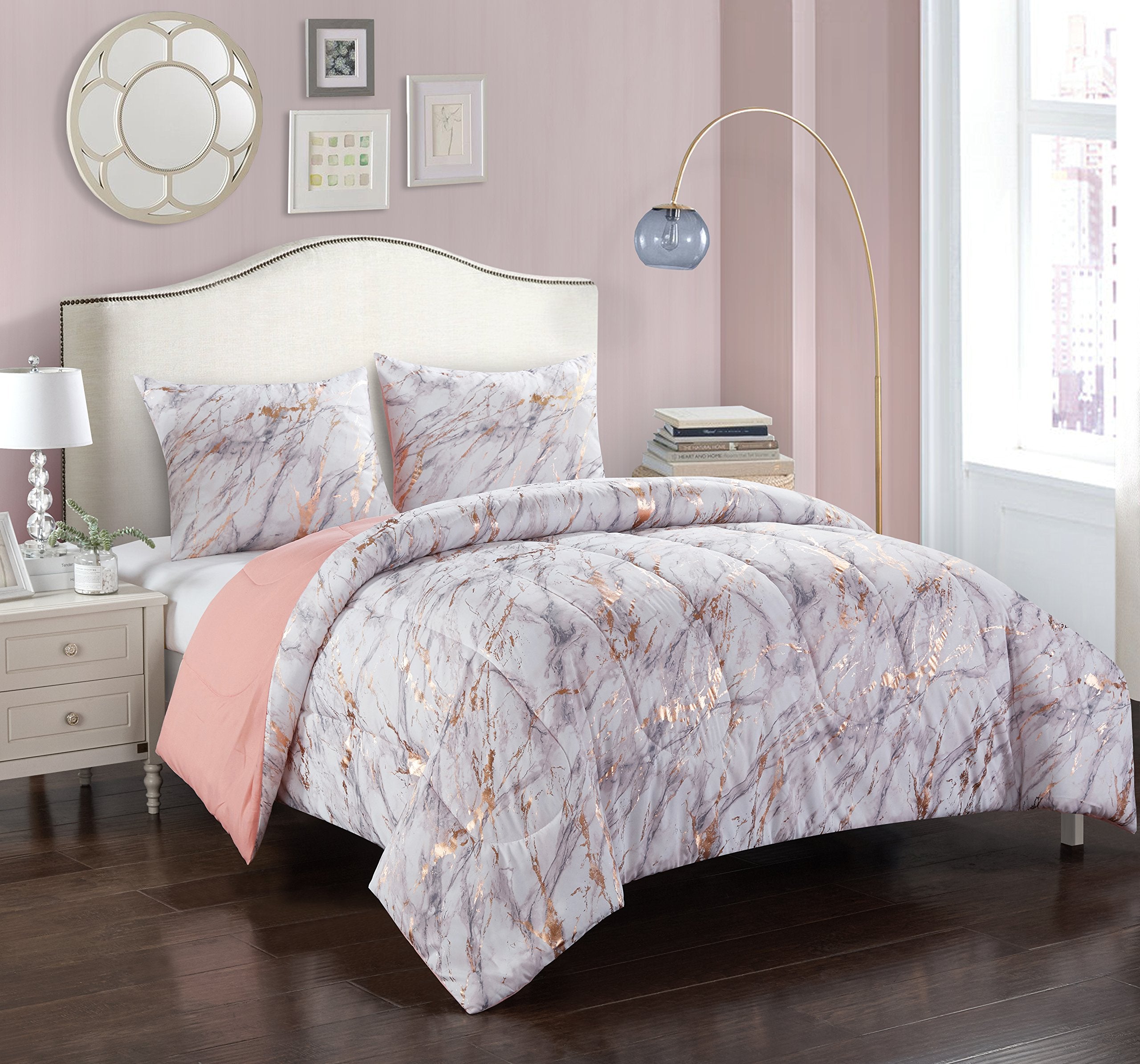 Pop Shop Marble Comforter Set, Twin, Rose Gold T