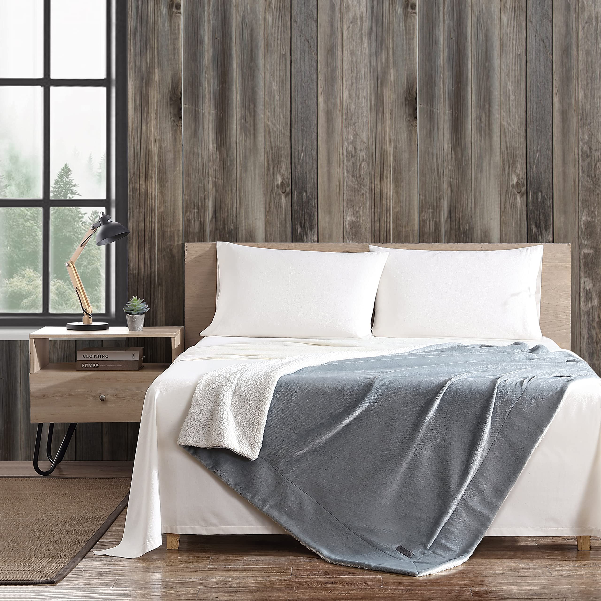 Eddie Bauer - Queen Blanket, Soft Fleece Bedding With Sherpa Reverse, Plush Home Decor (Chrome Grey, Queen)