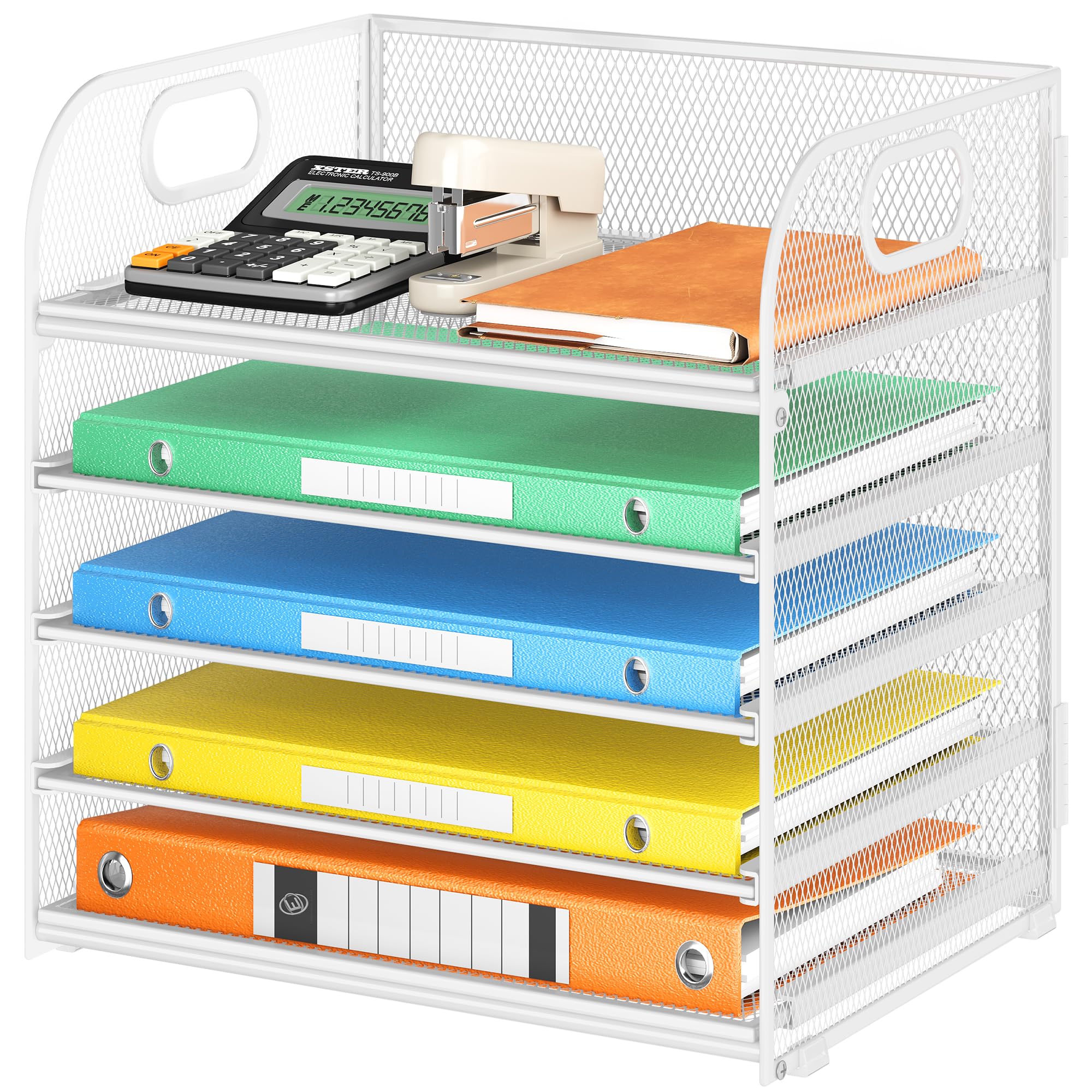 Lavatino 5 Tray Paper Organizer Letter Tray With Handle - Mesh Desk File Organizer, Paper Sorter Organizer For Office, Home Or S