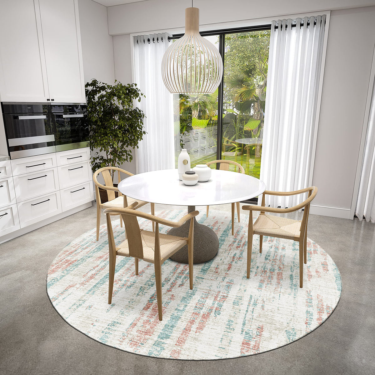Addison Rugs Rylee Ary36 Ivory Washable 8' X 8' Indoor Outdoor Round Rug, Easy Clean, Machine Washable, Non Shedding, Bedroom, Entry, Living Room, Dining Room, Kitchen, Patio Rug