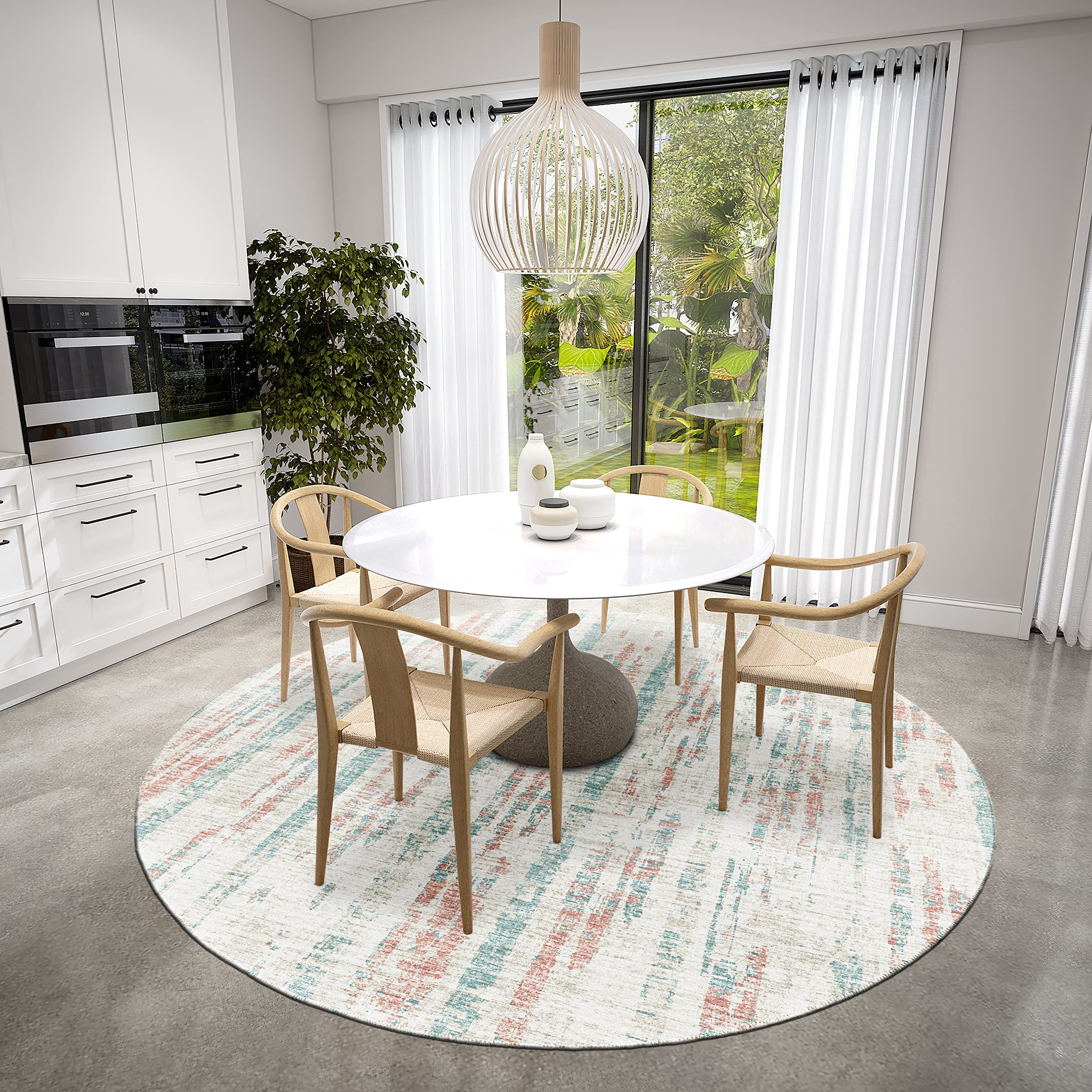 Addison Rugs Rylee Ary36 Ivory Washable 8' X 8' Indoor Outdoor Round Rug, Easy Clean, Machine Washable, Non Shedding, Bedroom, Entry, Living Room, Dining Room, Kitchen, Patio Rug